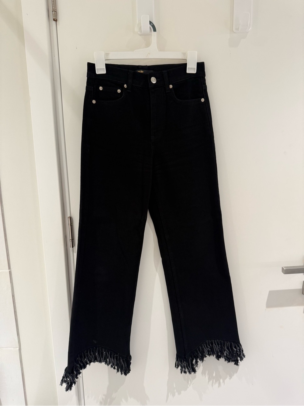 Maje Paris Women's High-Rise Black Frayed Hem Jeans